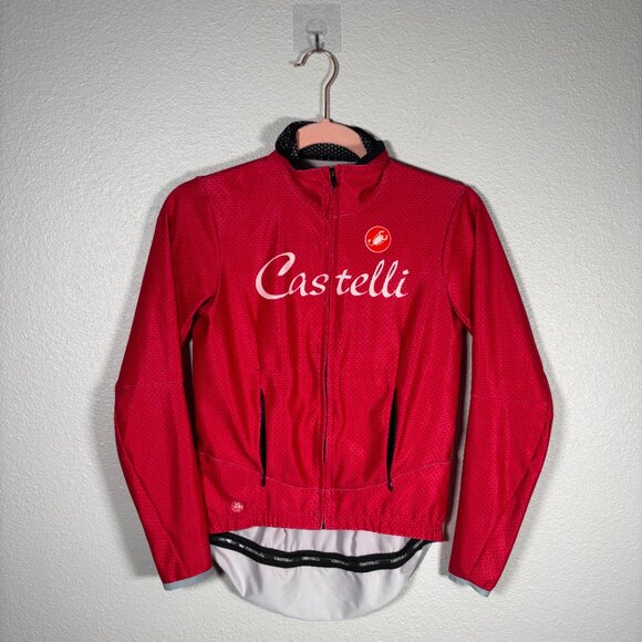 Castelli Rosso Corsa Red Zip Pocket Wind Stopper Jacket Cycling Jersey Size XS - Picture 1 of 10